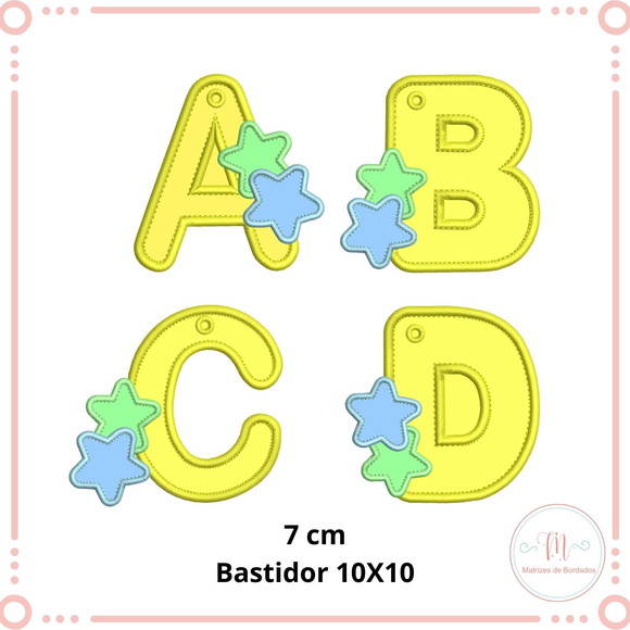 Matriz Bordado Alfabeto Chaveiro 2 Estrelas (Aplique)