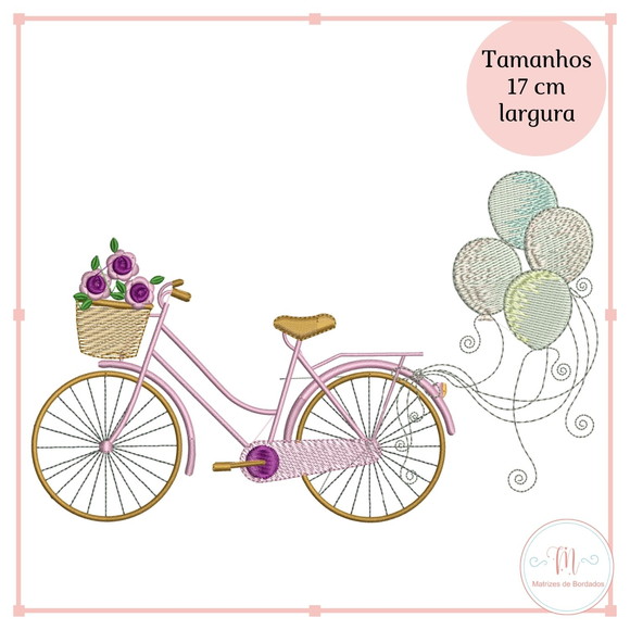 Matriz Bordado Bicicleta Floral com Balões