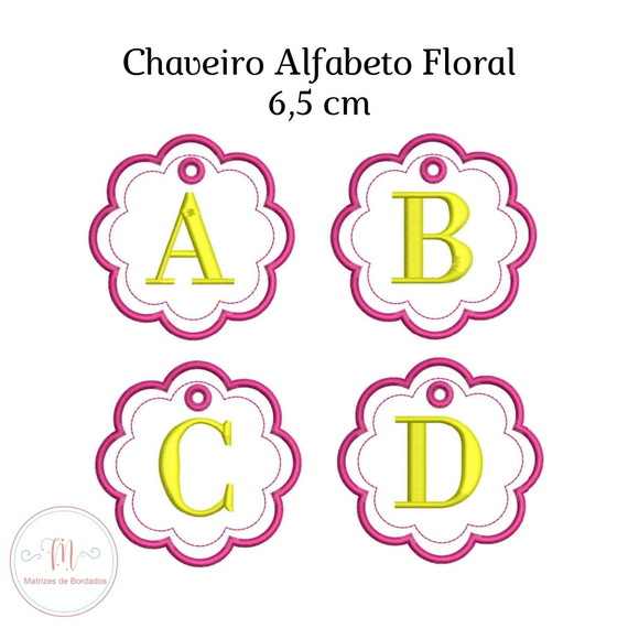 Matriz Bordado Chaveiro Floral Alfabeto