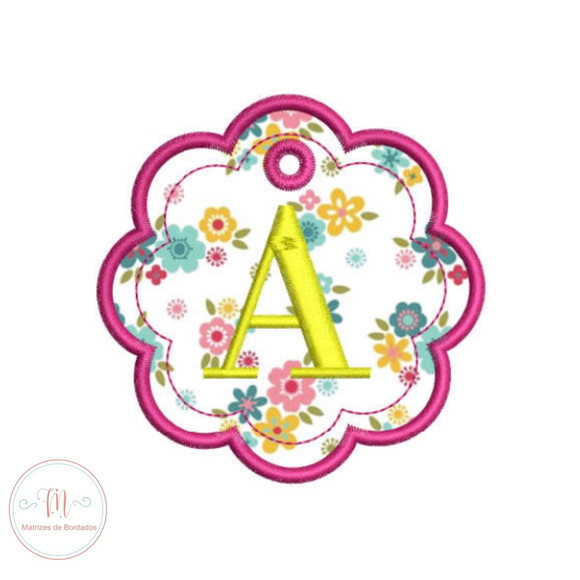 Matriz Bordado Chaveiro Floral Alfabeto e Numeral Aplique - Imagem 2