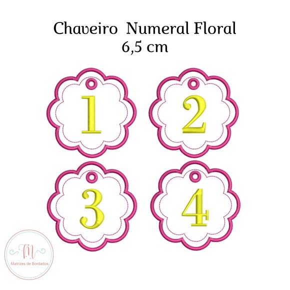 Matriz Bordado Chaveiro Floral Alfabeto e Numeral Aplique - Imagem 3