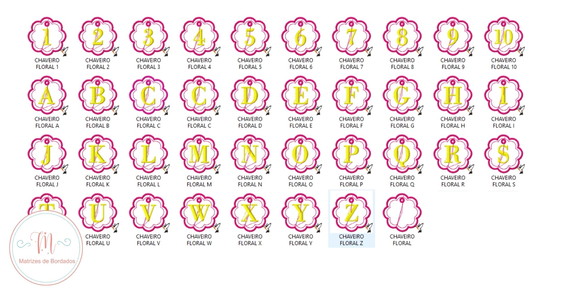 Matriz Bordado Chaveiro Floral Alfabeto e Numeral Aplique - Imagem 4