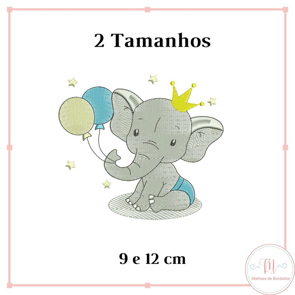 Matriz Bordado Elefante Coroa e Balões