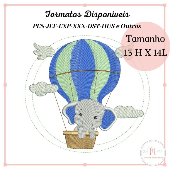 Matriz Bordado Elefante no Balão