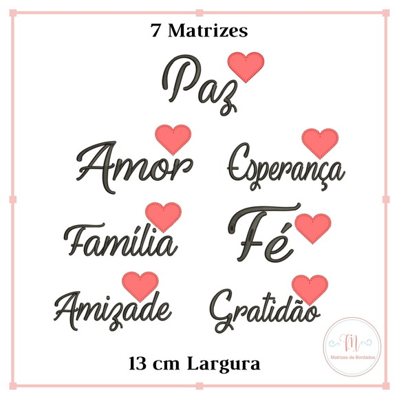 Matriz Bordado Nomes Motivacionais Coração (Aplique Caseado)