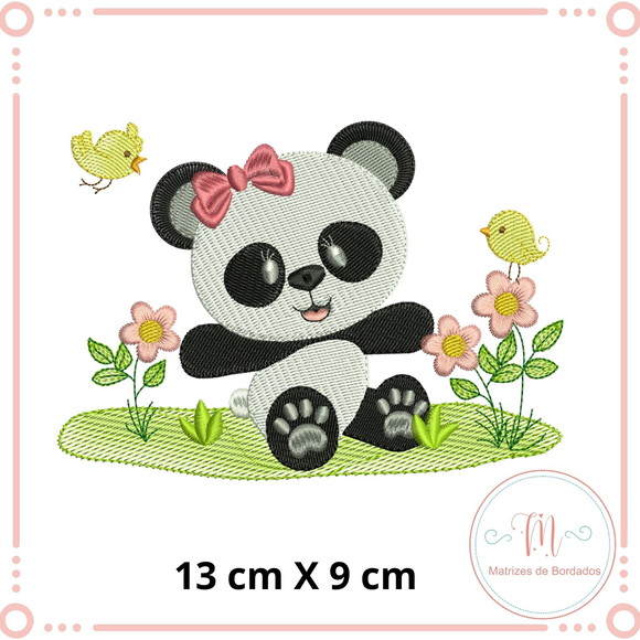 Matriz Bordado Ursinha Panda no Jardim