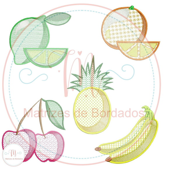 Matriz de Bordado - 10 Frutas com Pontos Decorados
