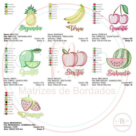 Matriz de Bordado - Semaninha Frutas com Pontos Decorados - Imagem 4