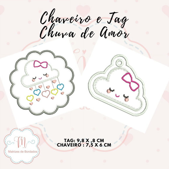 Matriz de Bordado - Tag e Chaveiro Chuva de Amor