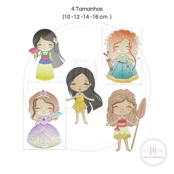 Matriz de Bordado 15 Princesas Cute - Imagem 3