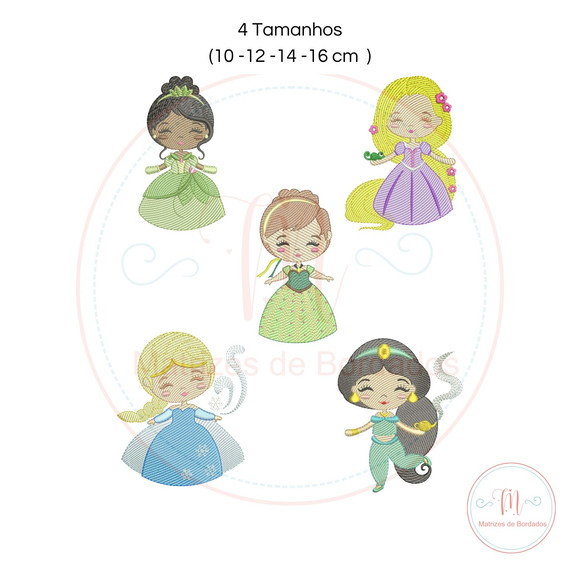 Matriz de Bordado 15 Princesas Cute - Imagem 2