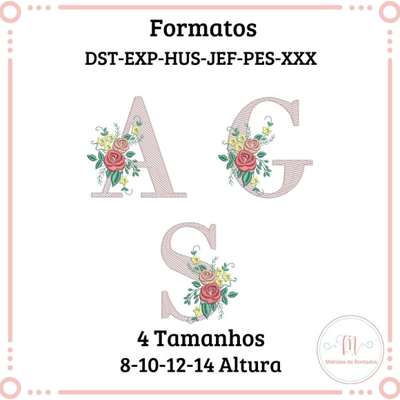 Matriz de Bordado Alfabeto Floral - Rippled