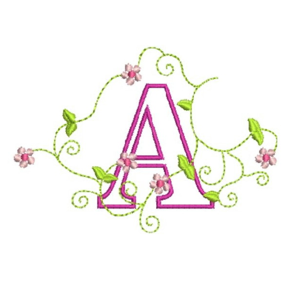 Matriz de Bordado Alfabeto Floral Aplicada - Imagem 2