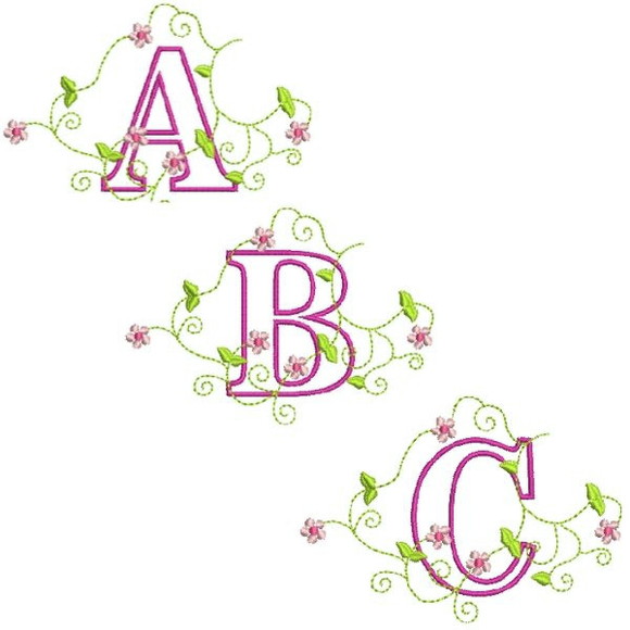 Matriz de Bordado Alfabeto Floral Aplicada
