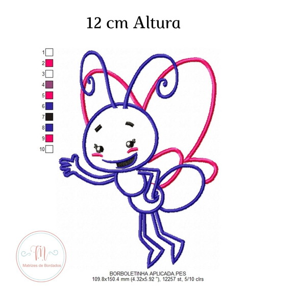 Matriz de Bordado Borboletinha da Galinha Pintadinha Aplique - Imagem 2