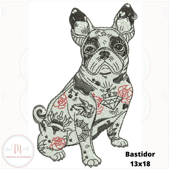 Matriz de Bordado Cachorro Pug Tatoo