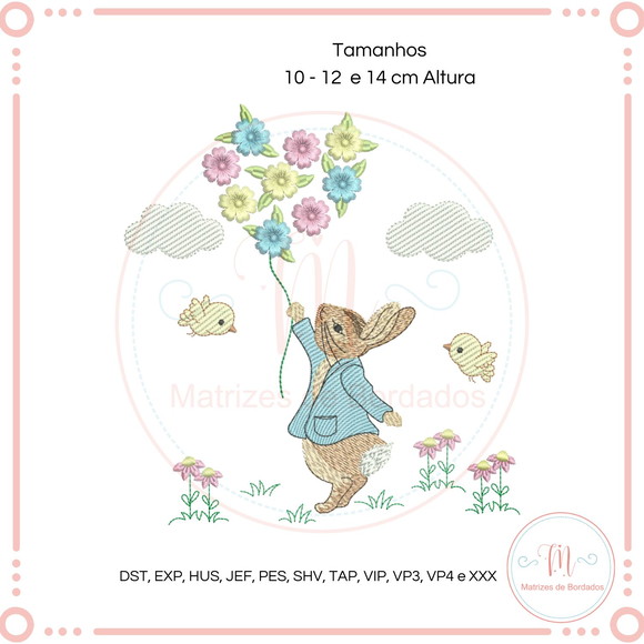 Matriz de Bordado Coelho Balões de Flores