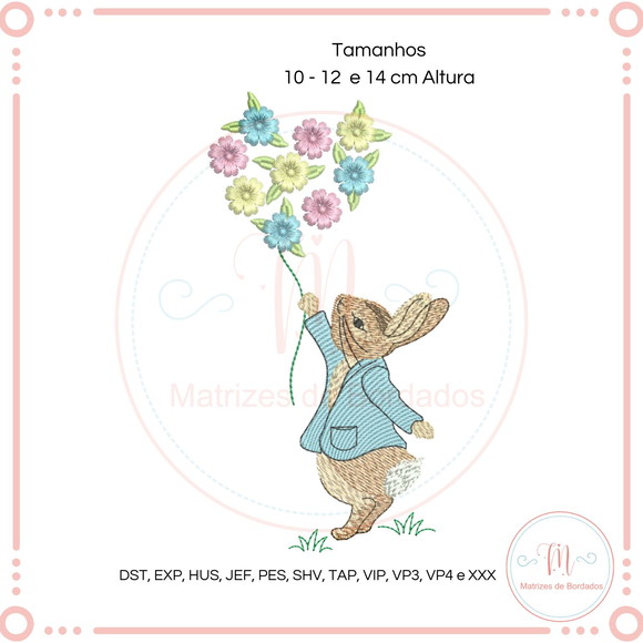 Matriz de Bordado Coelho Balões de Flores