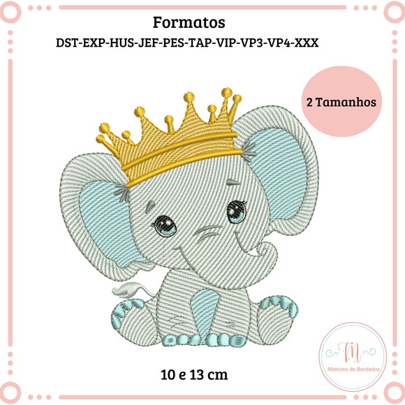 Matriz de Bordado Elefante Baby Coroa (pontos Leves)