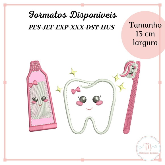 Matriz de Bordado Kit Dentinho Menina/menino (aplique)