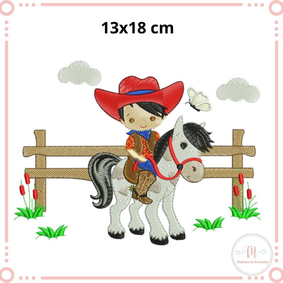 Matriz de Bordado Menino Cowboy no Cercado