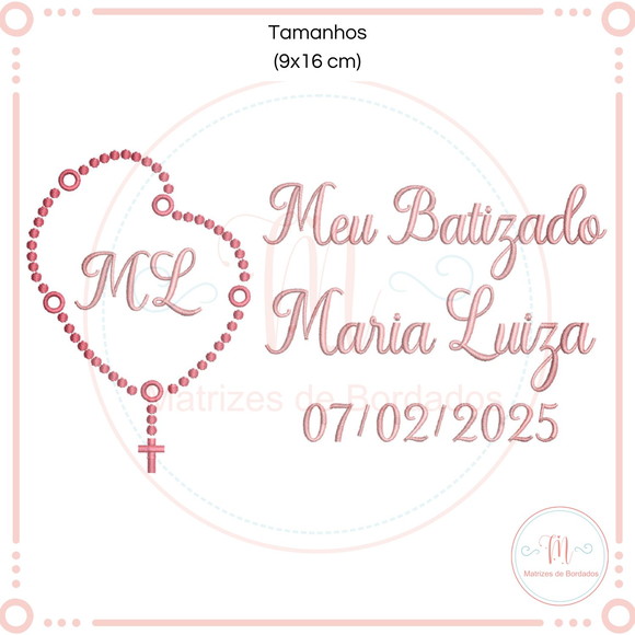 Matriz de Bordado Meu Batizado Terço (letra - Nome - Data) - Imagem 2