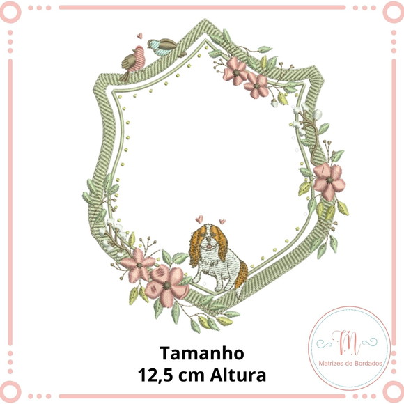 Matriz de Bordado Moldura Florais e Cachorro
