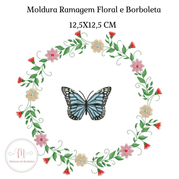 Matriz de Bordado Moldura Floral Borboleta