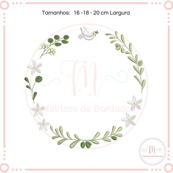 Matriz de Bordado Moldura Floral e Passaro