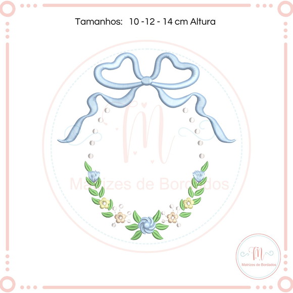 Matriz de Bordado Moldura Oval Floral e Laço