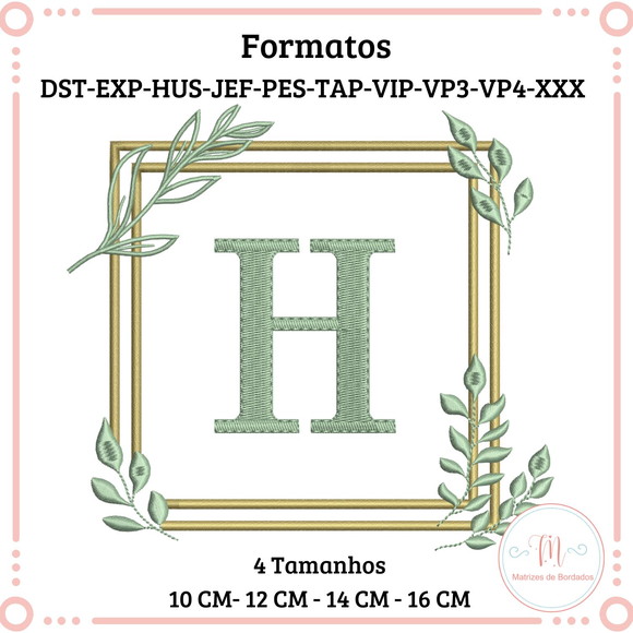 Matriz de Bordado Moldura Quadrada Folhas (letra)