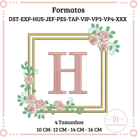 Matriz de Bordado Moldura Quadrada Rosas (letra)