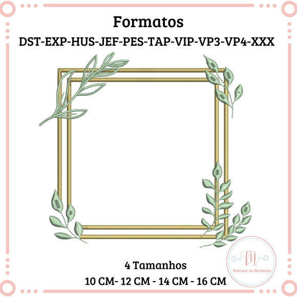 Matriz de Bordado Moldura Quadrado Folhas