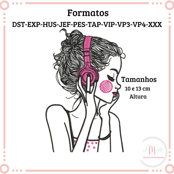 Matriz de Bordado Mulher com Fones