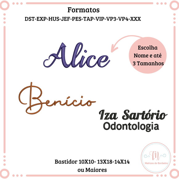 Matriz de Bordado Nome Simples ( Escolher Nome)