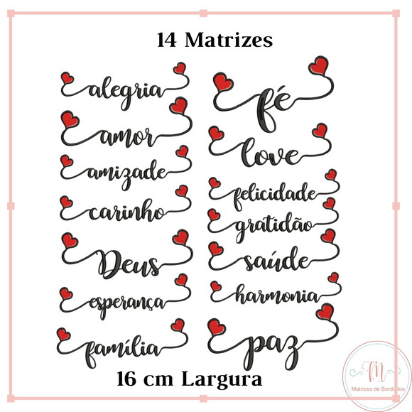 Matriz de Bordado Nomes Motivacionais com Corações