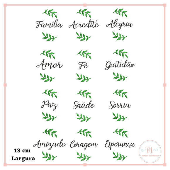 Matriz de Bordado Nomes Motivacionais Folhas