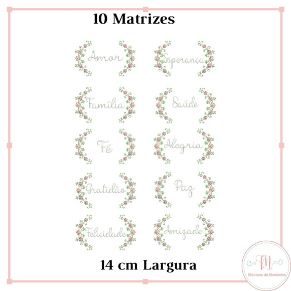 Matriz de Bordado Nomes Motivacionais Moldura Florais