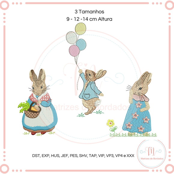 Matriz de Bordado Trio (3) Coelhos