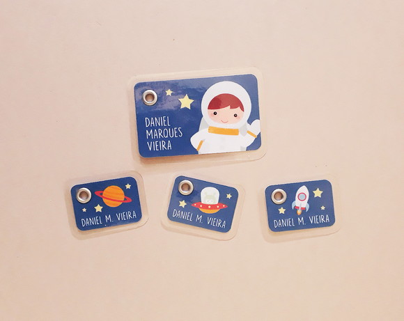 Kit Tags Mochila, Estojo, Necessaire e Lancheira Astronauta