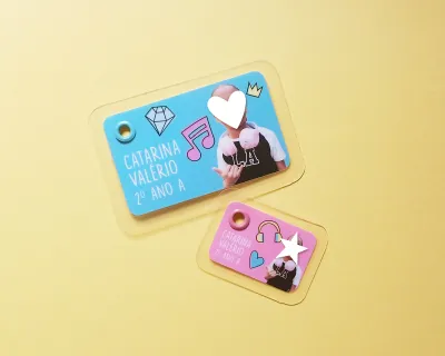 Kit Tags Plastificadas com Foto para Mochila e Lancheira