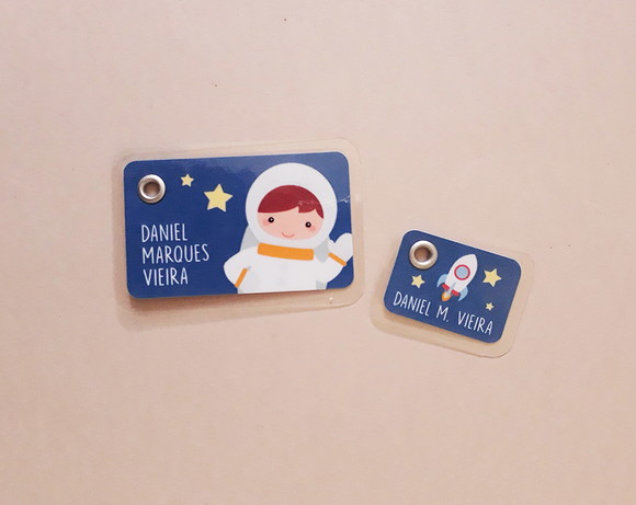 Kit Tags Plastificadas Mochila e Lancheira Astronauta