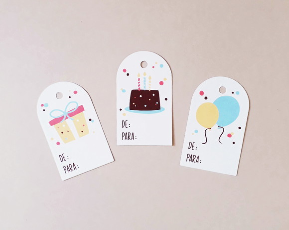 Tag para Presente de Aniversário - Kit com 12 Unidades