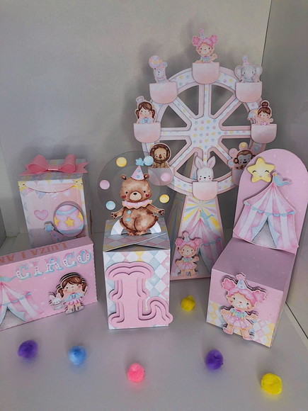 Personalizados Circo Rosa Aquarelado - Kit com 20 Unidades