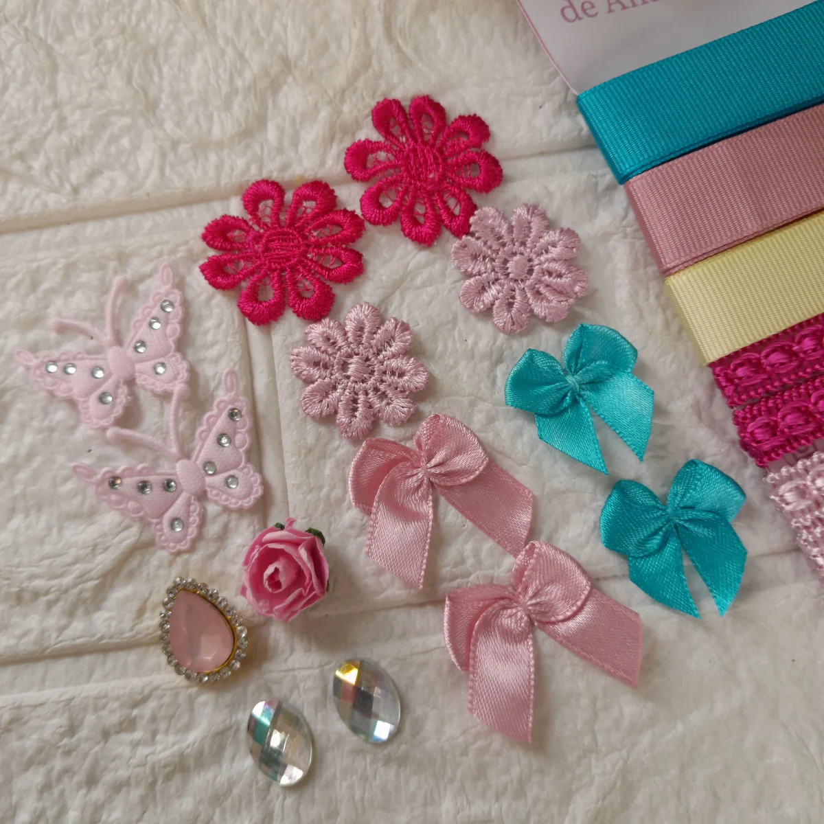 Kit de Fitas Aviamentos e Enfeites Coordenados Azul Rosa e Bege | Artesanato Criativo - Imagem 2