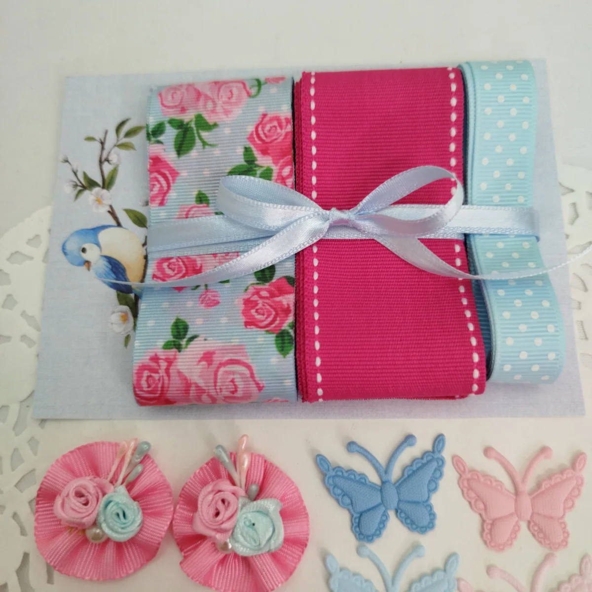 Kit de Fitas e Enfeites Coordenados Azul e Pink | Artesanato Criativo, Costura e Scrap - Imagem 5