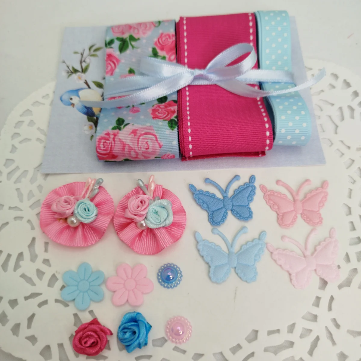 Kit de Fitas e Enfeites Coordenados Azul e Pink | Artesanato Criativo, Costura e Scrap - Imagem 1