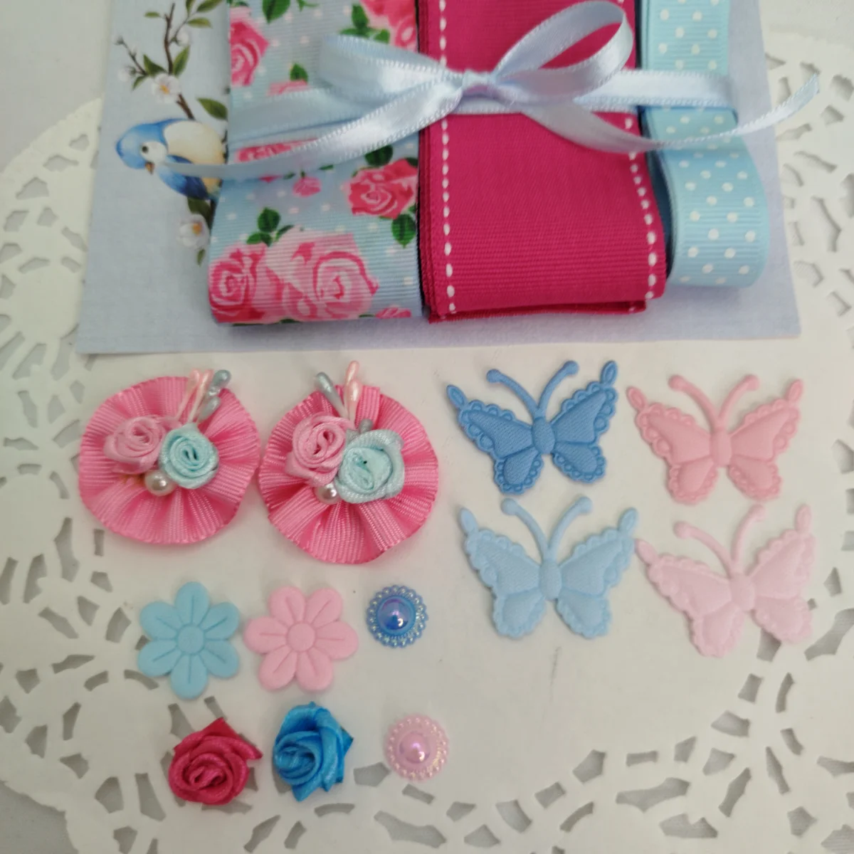 Kit de Fitas e Enfeites Coordenados Azul e Pink | Artesanato Criativo, Costura e Scrap - Imagem 3
