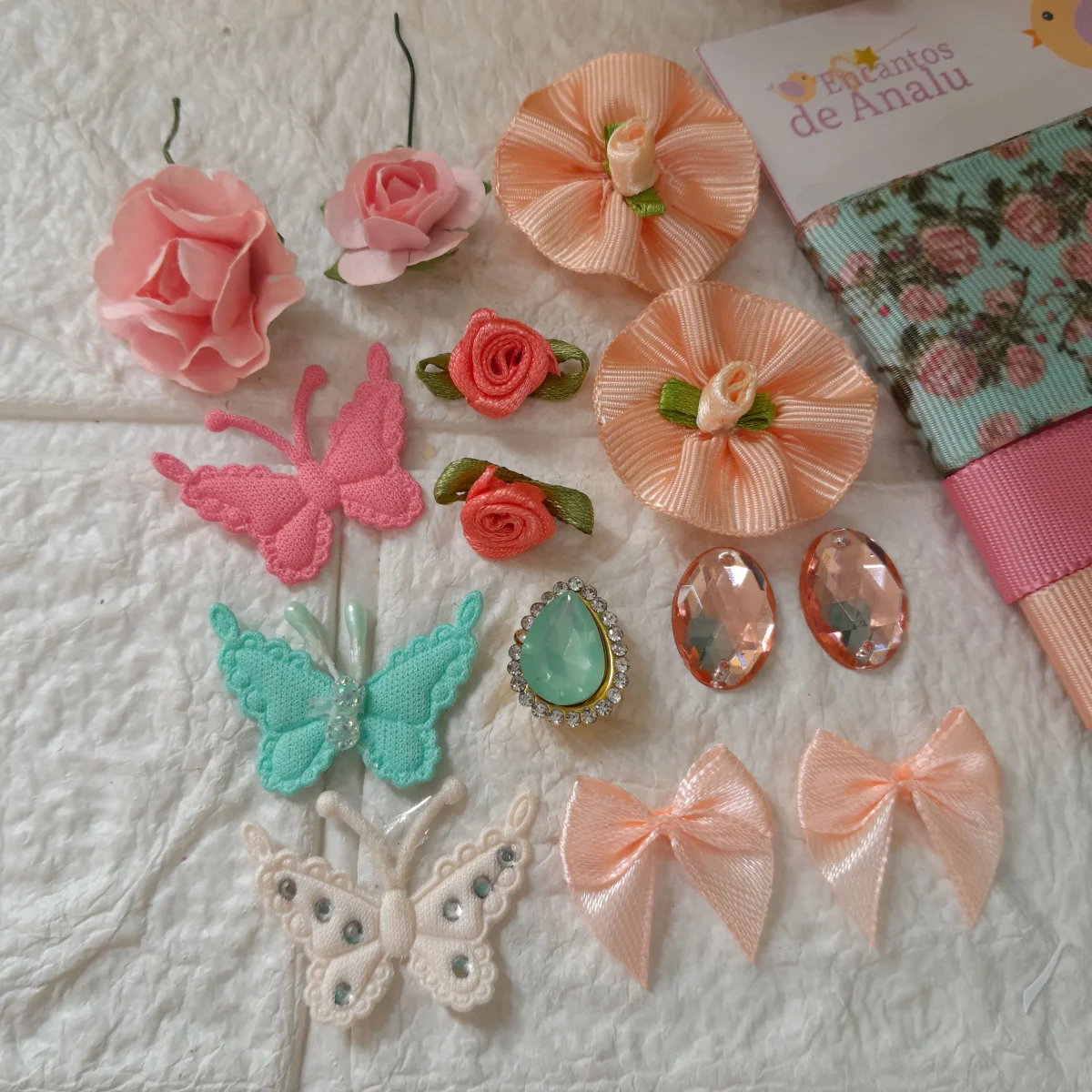 Kit de Fitas e Enfeites Coordenados Verde Coral e Rosa | Artesanato Criativo, Customização e Scrap - Imagem 3