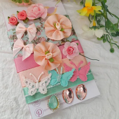 Kit de Fitas e Enfeites Coordenados Verde Coral e Rosa | Artesanato Criativo, Customização e Scrap